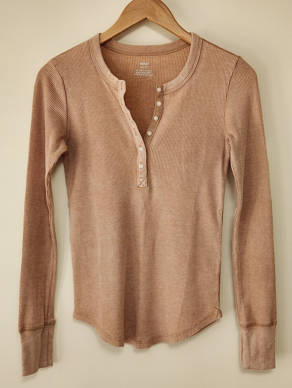 Aerie Waffle Thermal Henley T-Shirt - XS